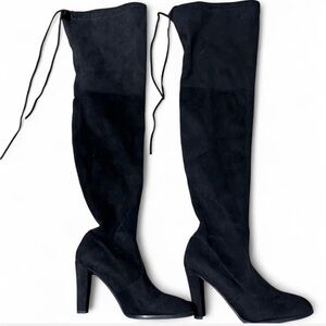 Over-the-Knee Heeled Boots (Black Faux Suede)